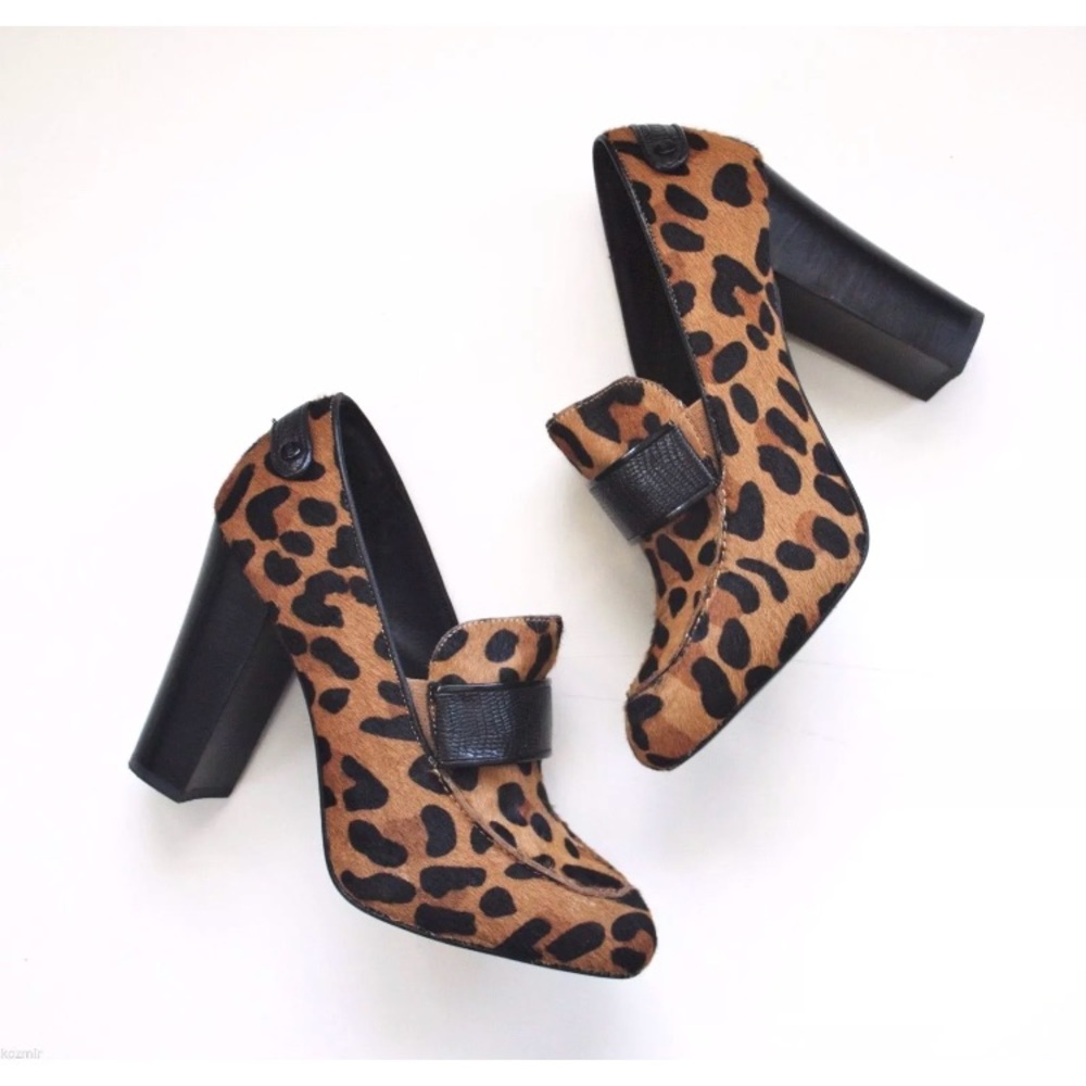 REBECCA MINKOFF PONY HAIR HIGH HEELED LOAFERS